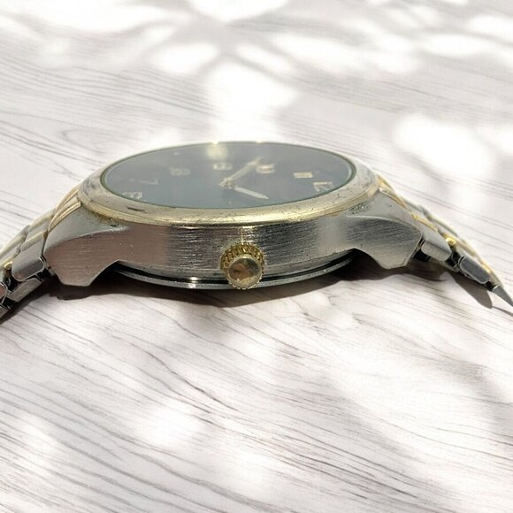 Precision By Gruen Mens Quartz Watch Blue Dial Two-Tone Stainless Steel Bracelet - Picture 3 of 5